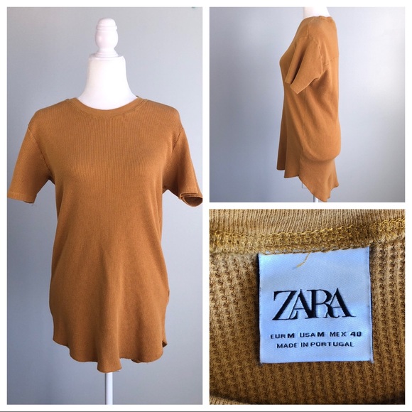 Zara Tops - Zara Mustard Waffle Knit Short Sleeve T-Shirt